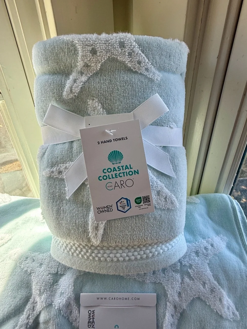 CARO Home 4-Piece COASTAL Collection Bath Cotton STARFISH Towels NWT Set of 4